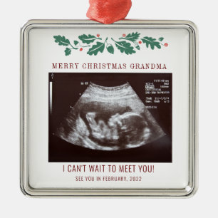 Ornement Carré Argenté Joyeux Noël bébé Ultrasound Grand-mère vacances