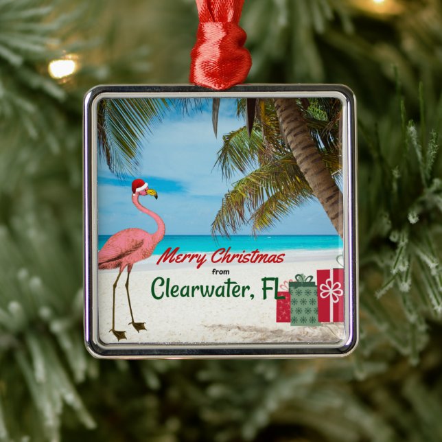 Ornement Carré Argenté Joyeux Noël de Clearwater, FL (Arbre)