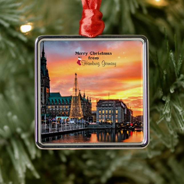 Ornement Carré Argenté Joyeux Noël de Hambourg, Allemagne (Arbre)