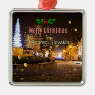 Ornement Carré Argenté Joyeux Noël de Poprad, Slovaquie