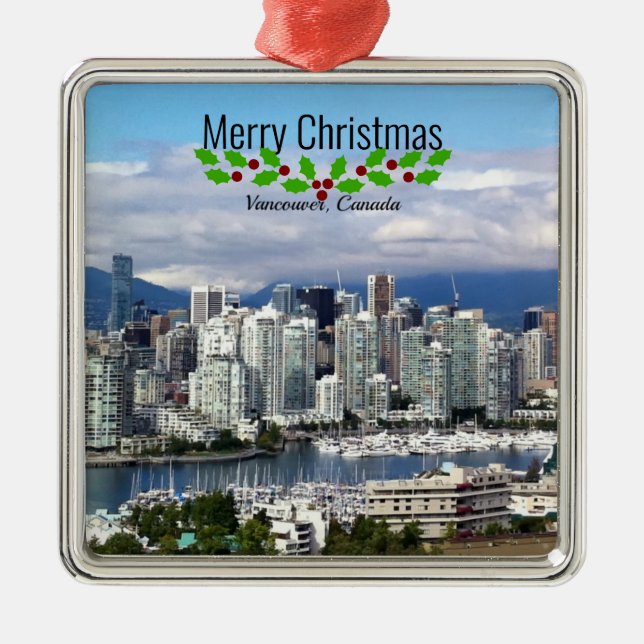 Ornement Carré Argenté Joyeux Noël de Vancouver (Devant)