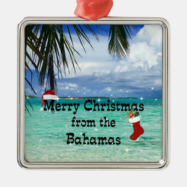 Ornement Carré Argenté Joyeux Noël des Bahamas (Devant)
