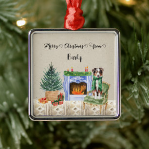 Ornement Carré Argenté Joyeux Noël du nom du chien