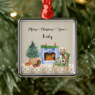 Ornement Carré Argenté Joyeux Noël du nom du chien