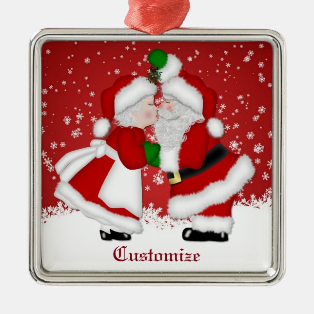 Ornement Carré Argenté Joyeux Noël Mistletoe Père Noël (Devant)