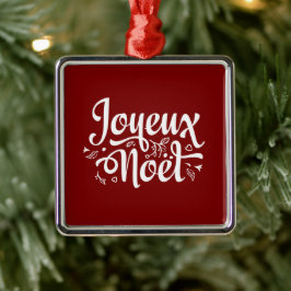 Ornement Carré Argenté Joyeux Noel Rouge