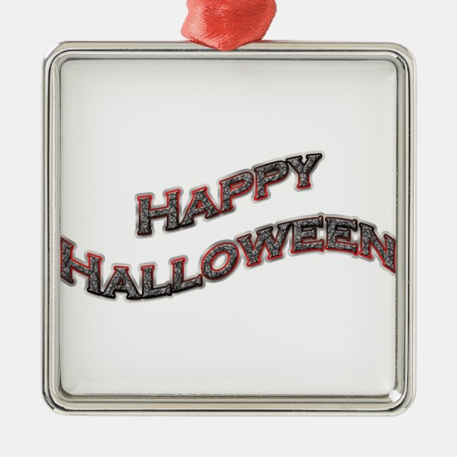 Ornement Carré Argenté Joyeux texte d'Halloween (Devant)
