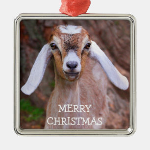 Ornement Carré Argenté Joyful Baby Goat Christmas