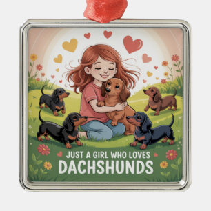 Ornement Carré Argenté Juste Une Fille Qui Aime Les Dachshunds