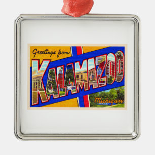 Ornement Carré Argenté Kalamazoo Michigan Vintage grande lettre carte pos