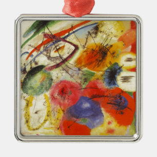 Ornement Carré Argenté Kandinsky Noir frappe la peinture Abstraite
