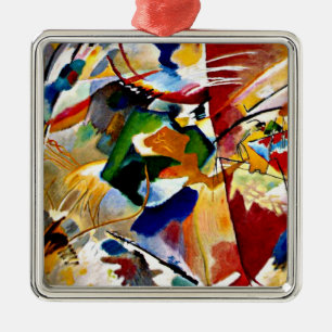 Ornement Carré Argenté Kandinsky - Peinture avec Centre Vert