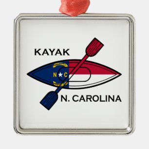 Ornement Carré Argenté Kayak North Carolina Flag