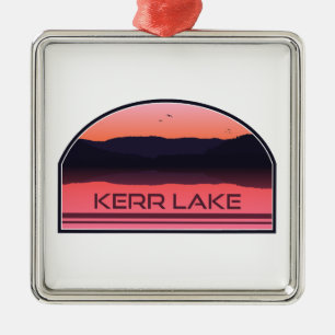 Ornement Carré Argenté Kerr Lake Virginie Caroline du Nord Sunrise rouge