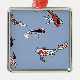 Ornement Carré Argenté Koi Carp Fish Pattern Christmas Ornament
