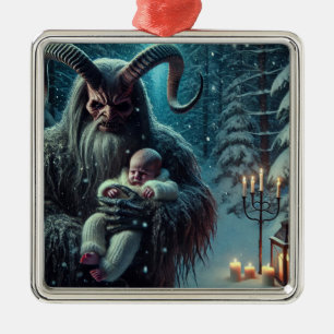 Ornement Carré Argenté Krampus de Noël