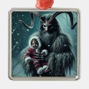 Ornement Carré Argenté Krampus de Noël