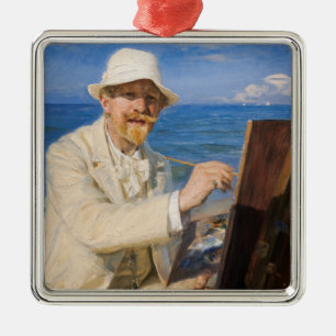 Ornement Carré Argenté Kroyer - Autoportrait à Skagen Beach