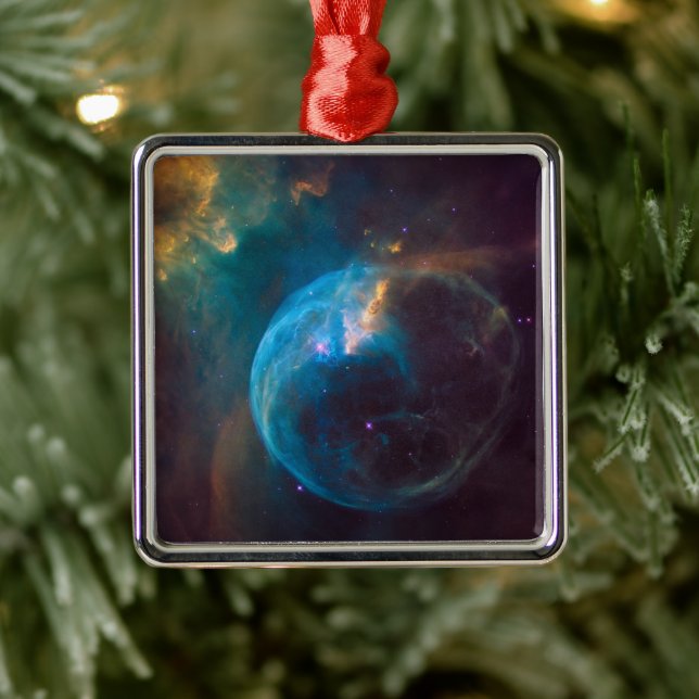 Ornement Carré Argenté La bulle Nebula, Ngc 7635. (Arbre)