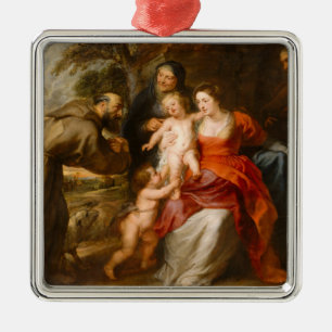 Ornement Carré Argenté La famille sainte avec des saints