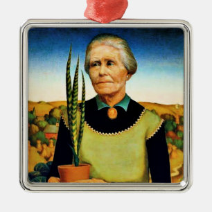 Ornement Carré Argenté La femme aux plantes par Grant Wood