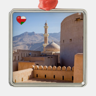 Ornement Carré Argenté La Grande mosquée et le minaret de Nizwa - Oman
