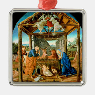 Ornement Carré Argenté La Nativité, célèbre peinture de Sandro Botticelli