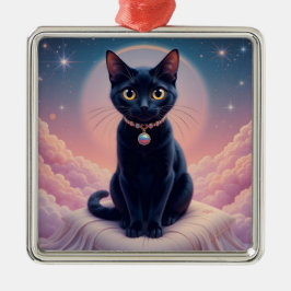 Ornement Carré Argenté La Reine Du Ciel De Chat Noir