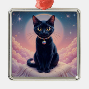 Ornement Carré Argenté La Reine Du Ciel De Chat Noir