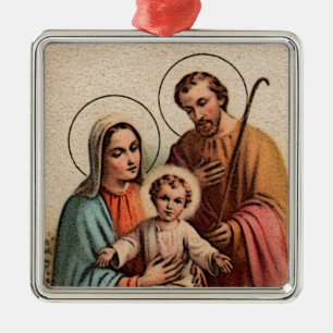 Ornement Carré Argenté La Sainte Famille - Jésus, Marie et Joseph