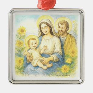 Ornement Carré Argenté La Sainte Famille - Nativité