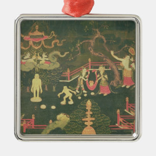 Ornement Carré Argenté La vie de Bouddha Shakyamuni