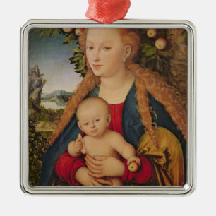 Ornement Carré Argenté La Vierge et l'enfant sous un pommier