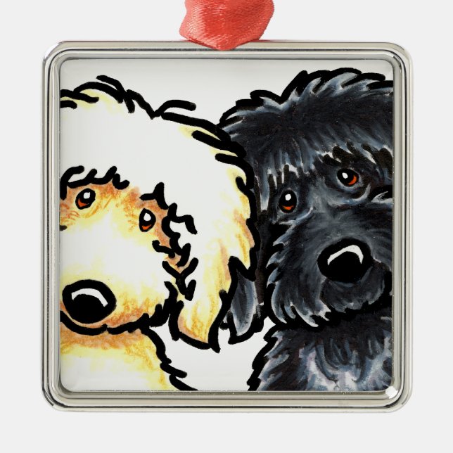 Ornement Carré Argenté Labradoodle jaune et noir (Devant)