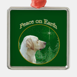 Ornement Carré Argenté Labrador Retriever (jaune) Peace