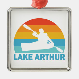 Ornement Carré Argenté Lac Arthur Pennsylvania Kayak