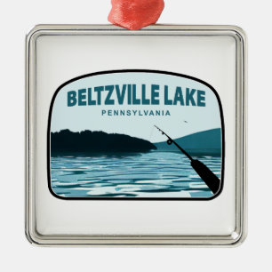 Ornement Carré Argenté Lac Beltzville Pennsylvanie Canne à pêche