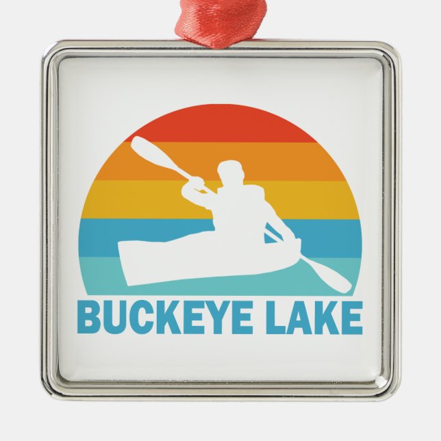 Ornement Carré Argenté Lac Buckeye Ohio Kayak (Devant)