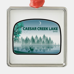 Ornement Carré Argenté Lac Caesar Creek Ohio Deer