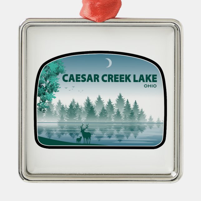 Ornement Carré Argenté Lac Caesar Creek Ohio Deer (Devant)