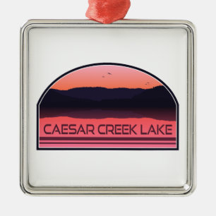 Ornement Carré Argenté Lac Caesar Creek Ohio Red Sunrise