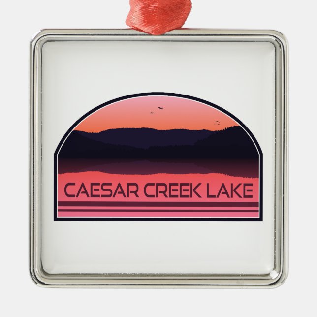 Ornement Carré Argenté Lac Caesar Creek Ohio Red Sunrise (Devant)