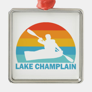 Ornement Carré Argenté Lac Champlain New York Vermont Kayak