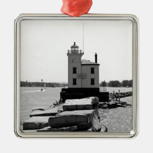 Ornement Carré Argenté Lac Erie Lighthouse