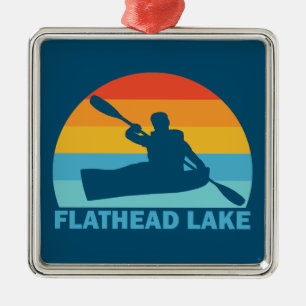 Ornement Carré Argenté Lac Flathead Montana Kayak