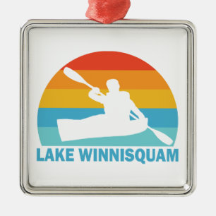 Ornement Carré Argenté Lac Winnisquam New Hampshire Kayak