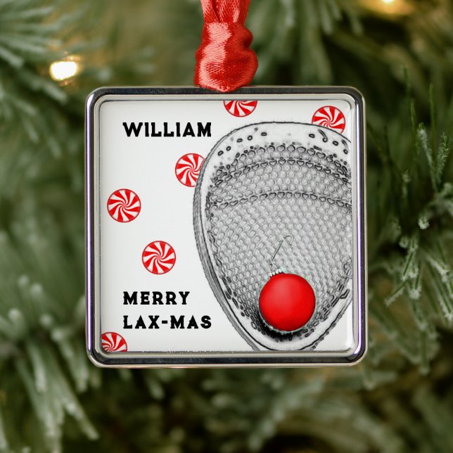 Ornement Carré Argenté Lacrosse Goalie Christmas (Arbre)