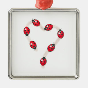 Ornement Carré Argenté Ladybug Heart Ornament