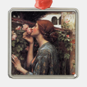 Ornement Carré Argenté L'âme du Rose (par John William Waterhouse)