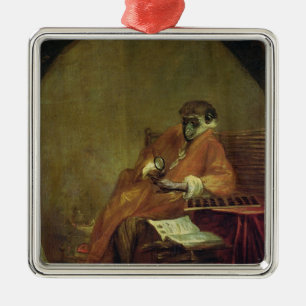 Ornement Carré Argenté L'antiquaire de singe, 1740